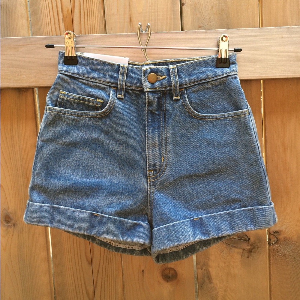 American Apparel Medium Wash High Waist Cuff Short